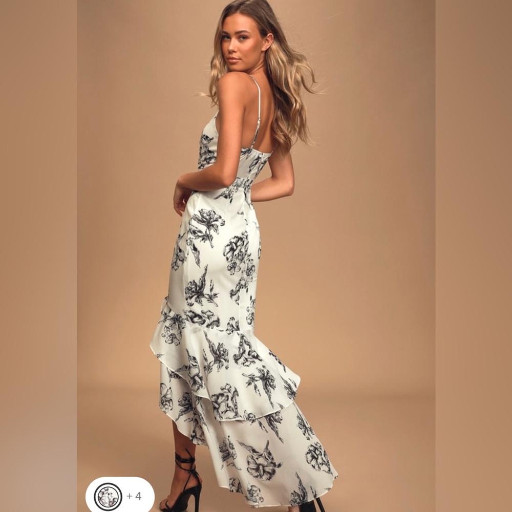 Lulus Darling Daylily black and white floral print high-low Macy dress